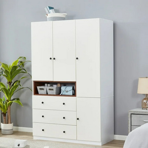 Wooden White Wardrobe Closet with 3 Door Wardrobe Armoire for with Hanging Rod & Drawers Bedroom Home Office