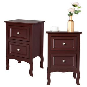 Wooden Curved Legs Narrow Modern Side Table Nightstand with Drawers Chest Bedside Cabinet