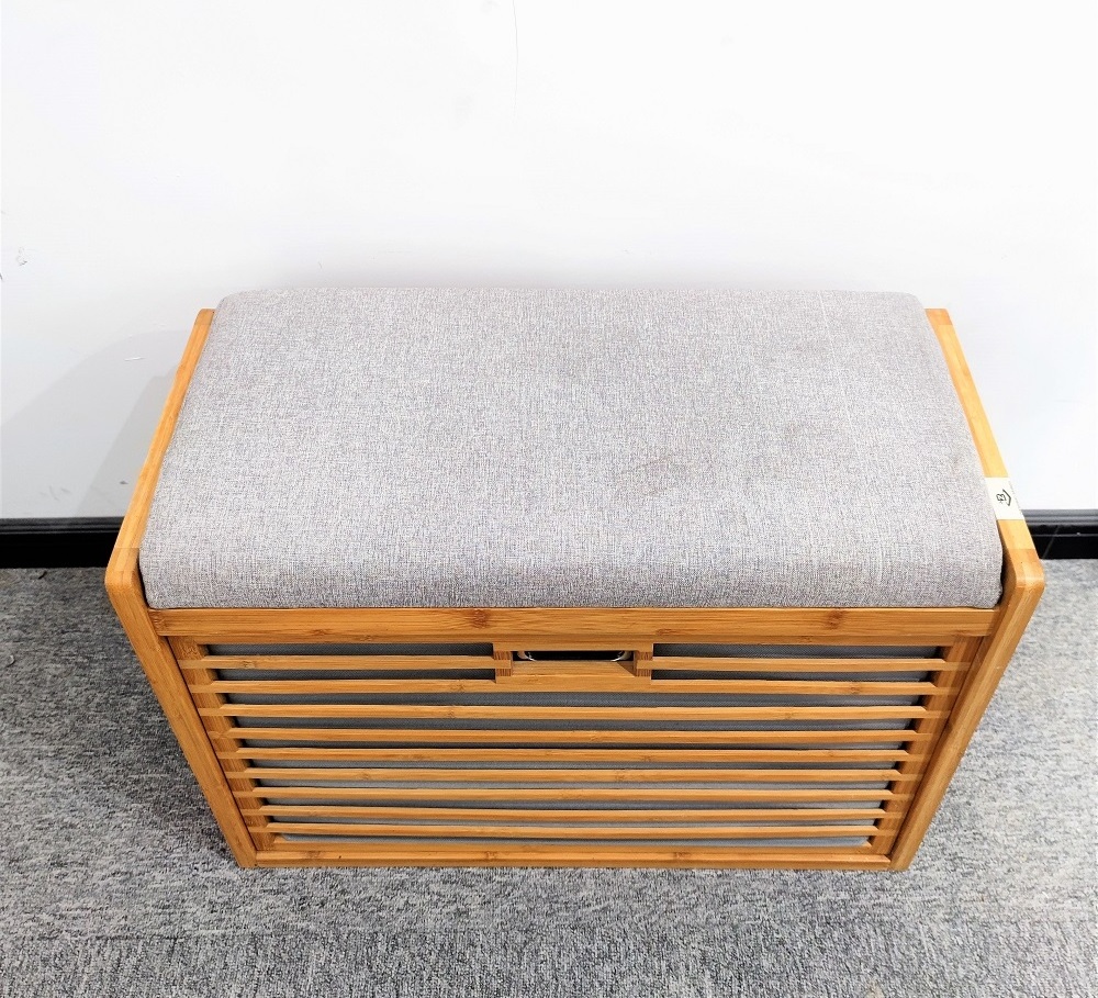 Bamboo Shoe Storage Bench With Two Shelves And Padded Seat Inclined Clothes Shoes Basket