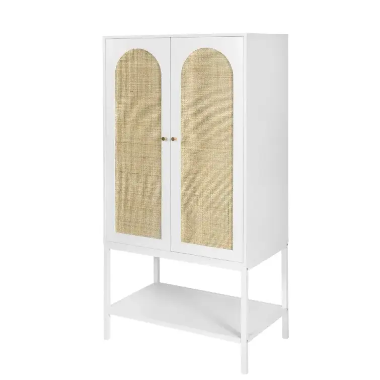 Fair Price Rattan Door Storage Closet Bedroom Cabinet Wooden Wardrobe with Open Shelf