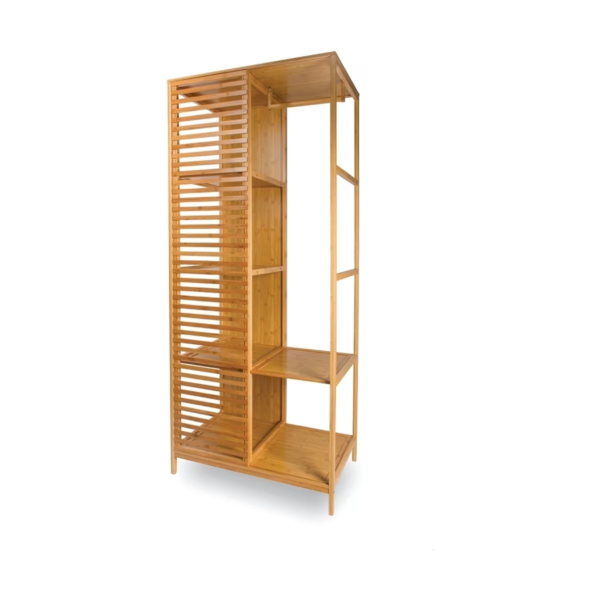 Rustic Design Freestanding Bamboo Wardrobe with Sliding Door Clothes Display Hanging Rack Stand Cloth Hanger Rack