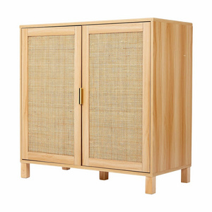 Rattan Cabinet with Adjustable Shelf Doors Sideboard Buffet Cabinet with Storage Accent Cabinet for Living Room Kitchen Entryway