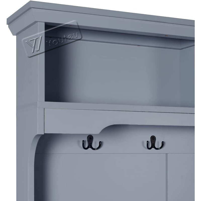 Mud room bench with lockers and hooks, living room furniture, grey