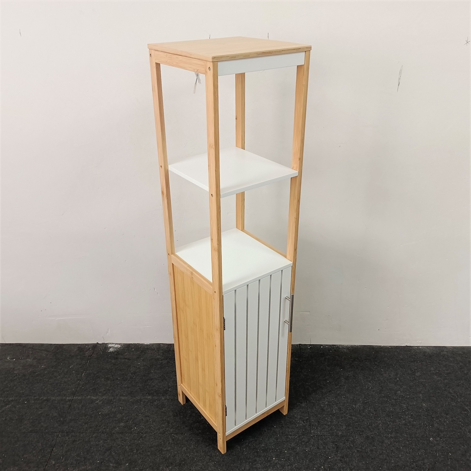 Floor Free Stand Linen Tower Storage Cabinet with Single Door and 2 Open Shelves