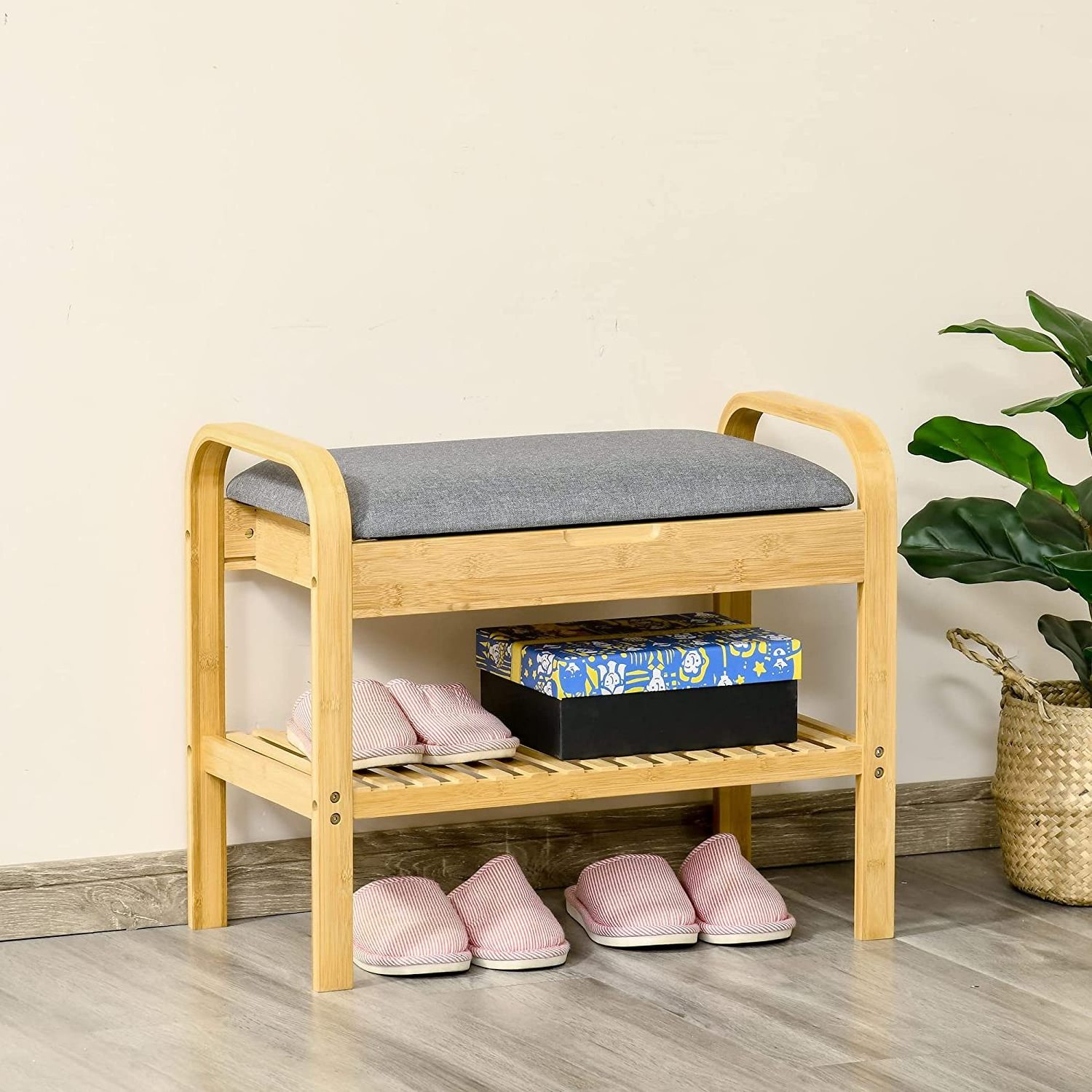 BSCI-FSC Waterproove Shoes Organizer Stand Shelf Natural Bamboo Wooden Tool Bench For Kids Entryway Shoe Organizer Shoe Rack Sta