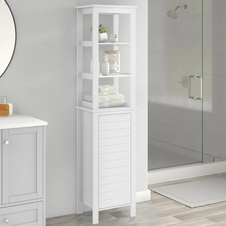 High quality MDF cube bathroom storage shelf  freestanding morden linen cabinet with 1 door 3 shelves