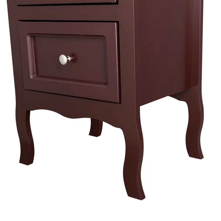 Wooden Curved Legs Narrow Modern Side Table Nightstand with Drawers Chest Bedside Cabinet