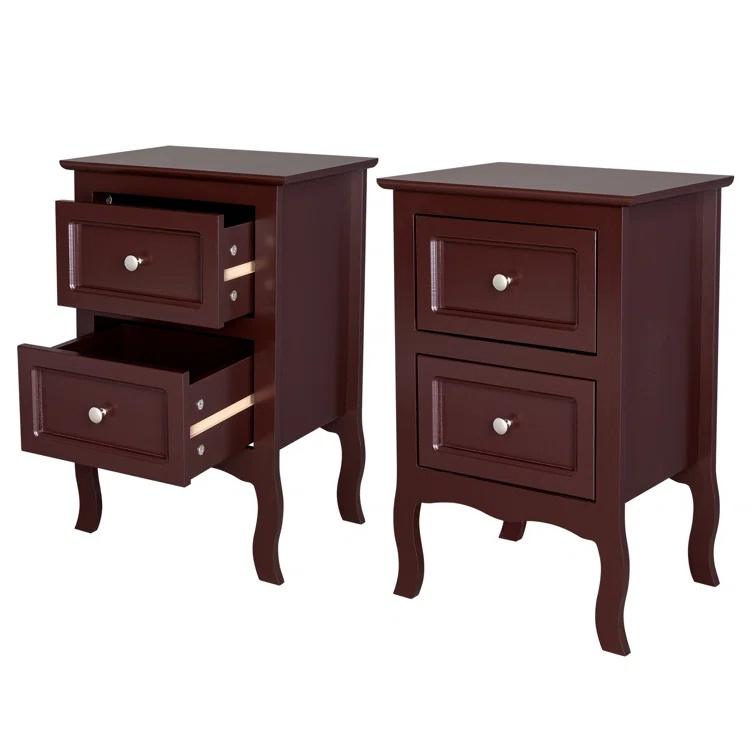 Wooden Curved Legs Narrow Modern Side Table Nightstand with Drawers Chest Bedside Cabinet