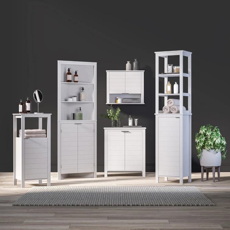 High quality MDF cube bathroom storage shelf  freestanding morden linen cabinet with 1 door 3 shelves