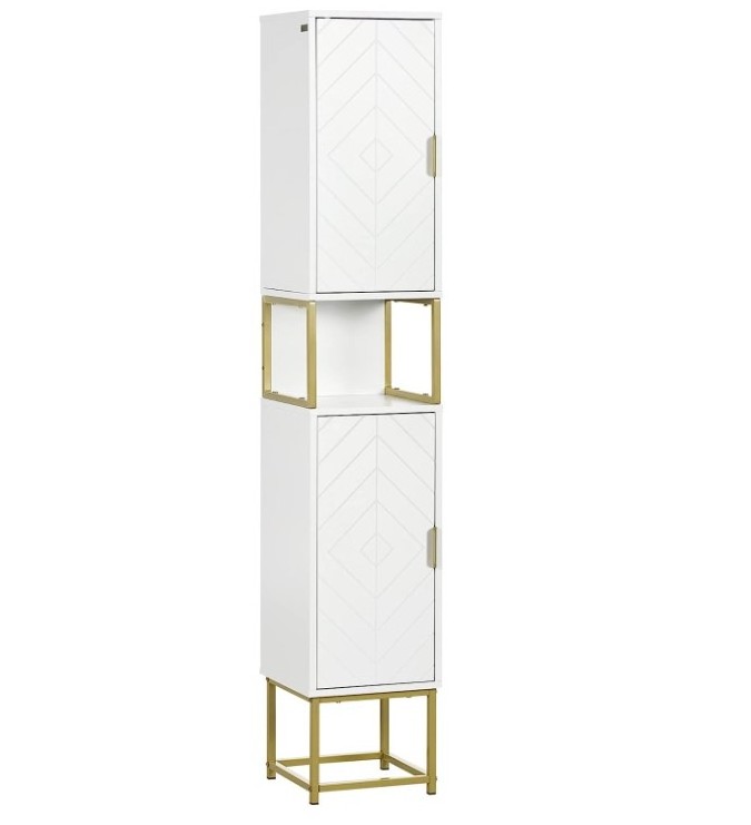 Home Storage Furniture Bathroom Tall Wood Linen Cabinet with Doors and Shelves Freestanding