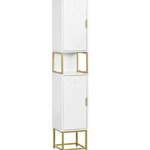 Home Storage Furniture Bathroom Tall Wood Linen Cabinet with Doors and Shelves Freestanding