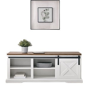 Sliding Barn Door Shoe Cabinet Shoe Stool Bench with Storage and 3 Shelves for Living room