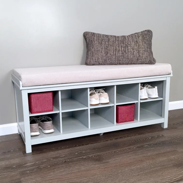 Mudroom Shoe Storage Bench with Cushion Cubby Shoe Rack with 10 Cubbies Multifunction Shoe Organizer Bench for Entryway