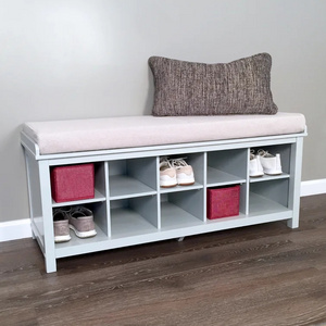 Mudroom Shoe Storage Bench with Cushion Cubby Shoe Rack with 10 Cubbies Multifunction Shoe Organizer Bench for Entryway