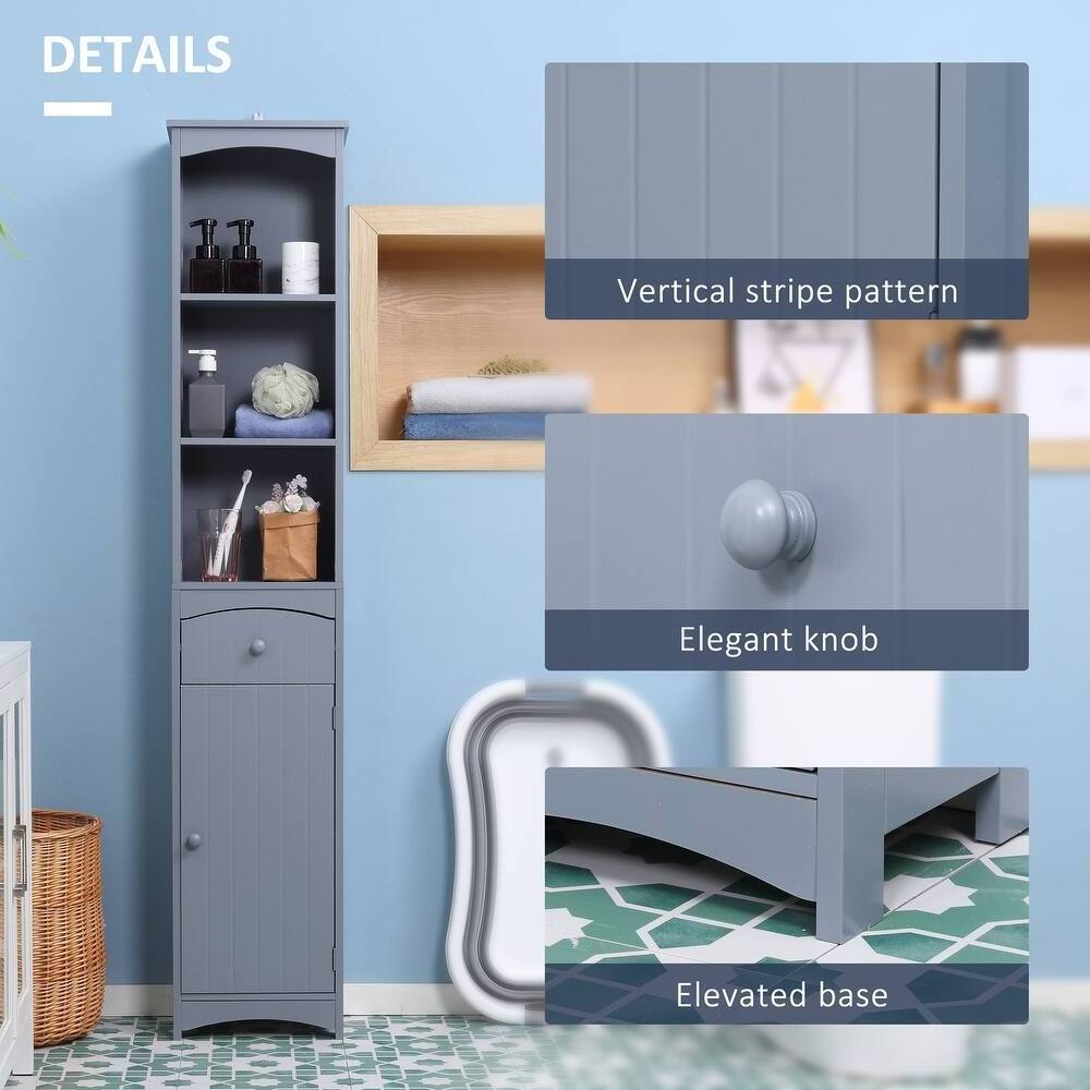 Tall Bathroom Storage Cabinet Linen Tower with Adjustable Shelves Drawer and Door Slim Corner Cupboard for Living Room