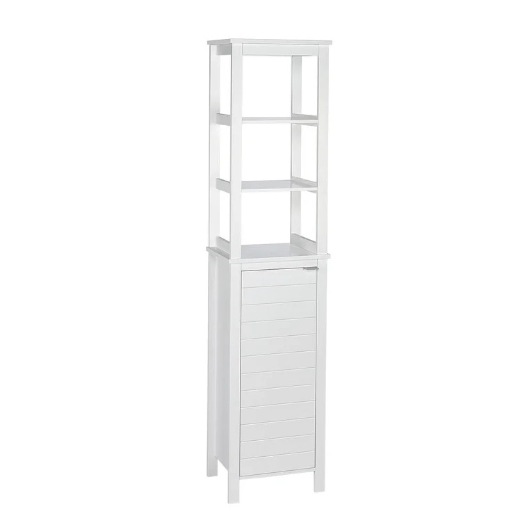 High quality MDF cube bathroom storage shelf  freestanding morden linen cabinet with 1 door 3 shelves