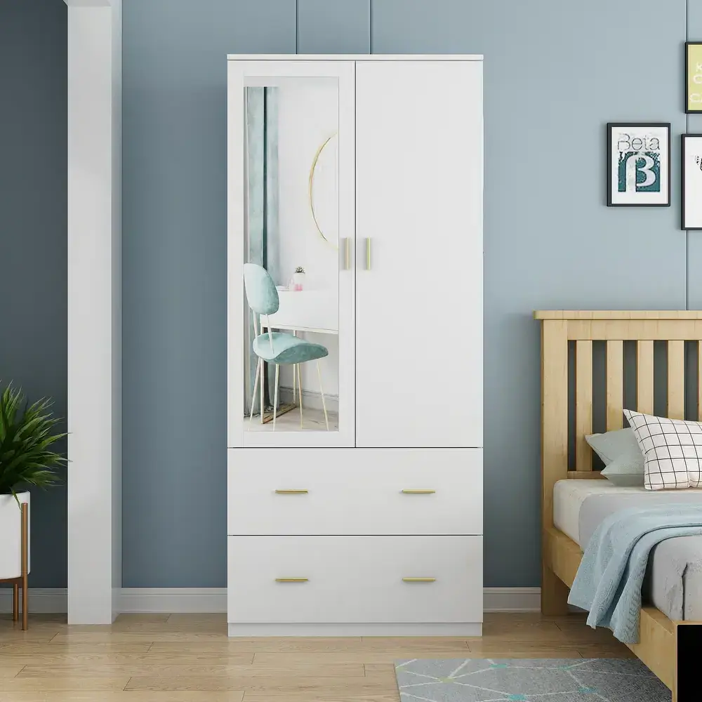 Wardrobe Bedroom Furniture with Mirror White Corner Wardrobe Closet Walk in Wardrobe Closet with Mirror Drawers and Doors