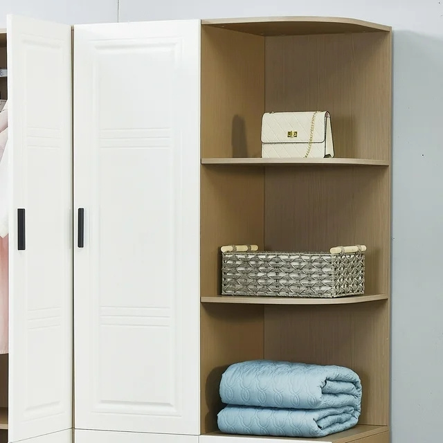 Wooden Wardrobe Closet Cabinet 3-Door  2 Drawers Wardrobe Closet  Large Storage Armoire Wardrobe Closet Cabinet for Home Office