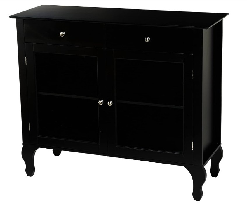 Pantry Cabinet Black Finish Kitchen Display Cabinet Luxury Wood Sideboard with glass doors