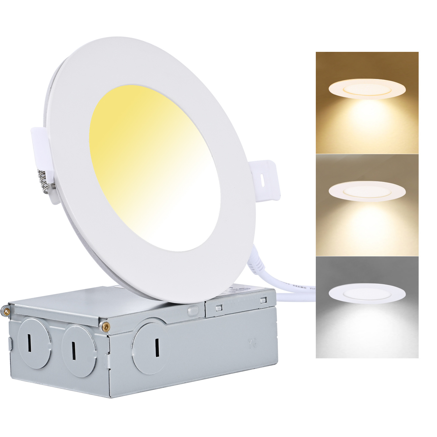 4Inch 3CCT Ultra-Thin LED Recessed Ceiling Light with Junction Box Dimmable Canless Wafer Downlight