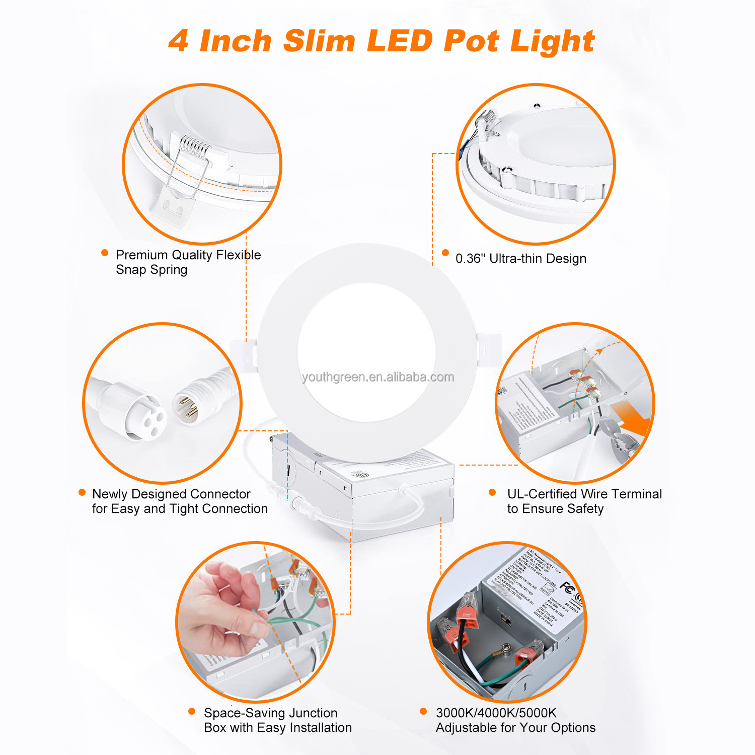 ETL ES slim pendant recessed pot light 4 6 inch 9w 12w COB downlight light with junction box for home