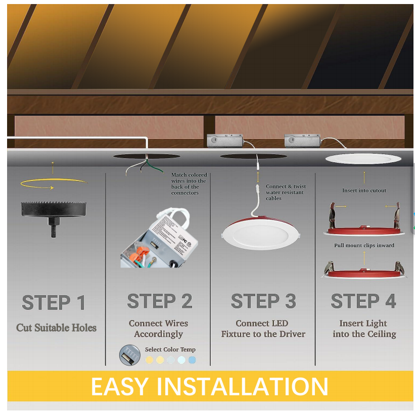 Youth Green New Design Led Ceiling Light 5CCT Selectable Fire Rated Recessed Downlight 3in 8w 500lm 4in 12w 900lm 6in 15w 1400lm