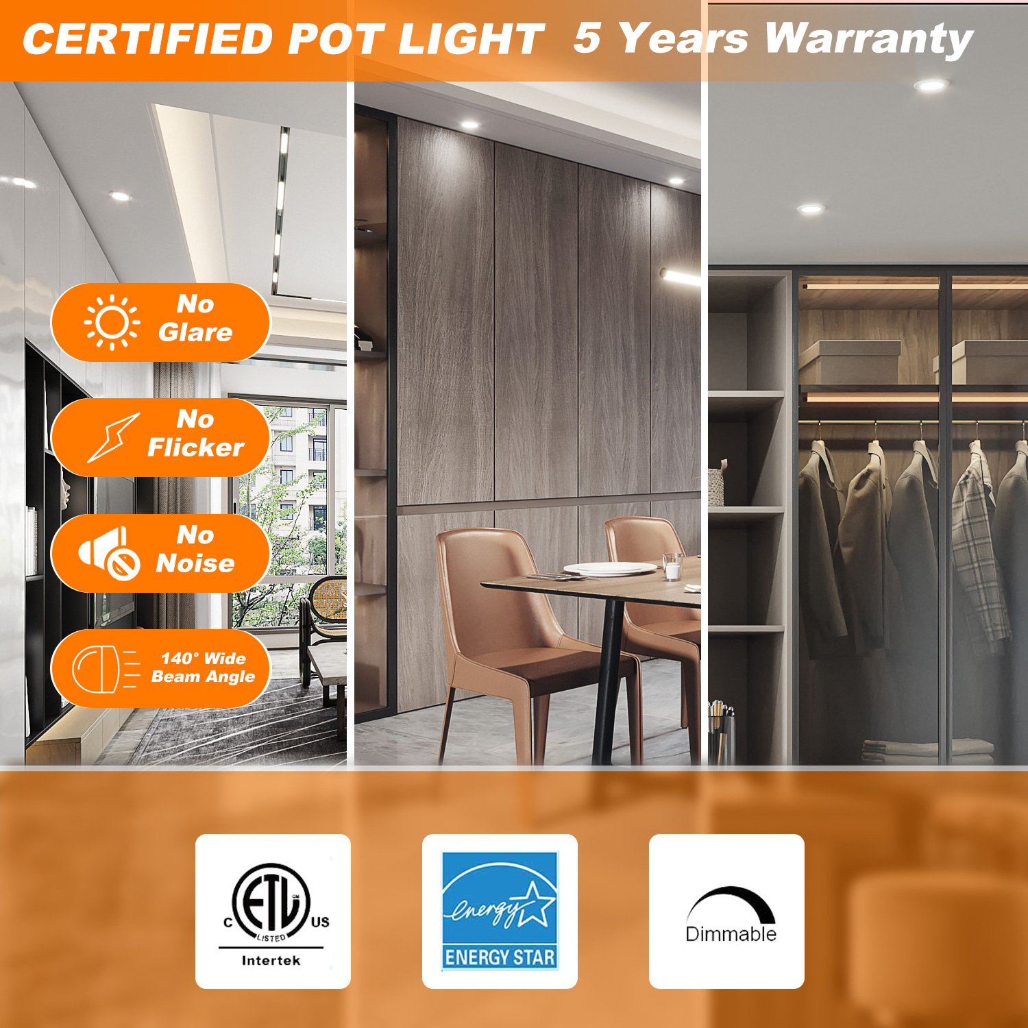 ETL Energy Star Certified Round Square Aluminum Pot Light LED Recessed Ceiling Light 3in 4in 6in 8in 12in Available