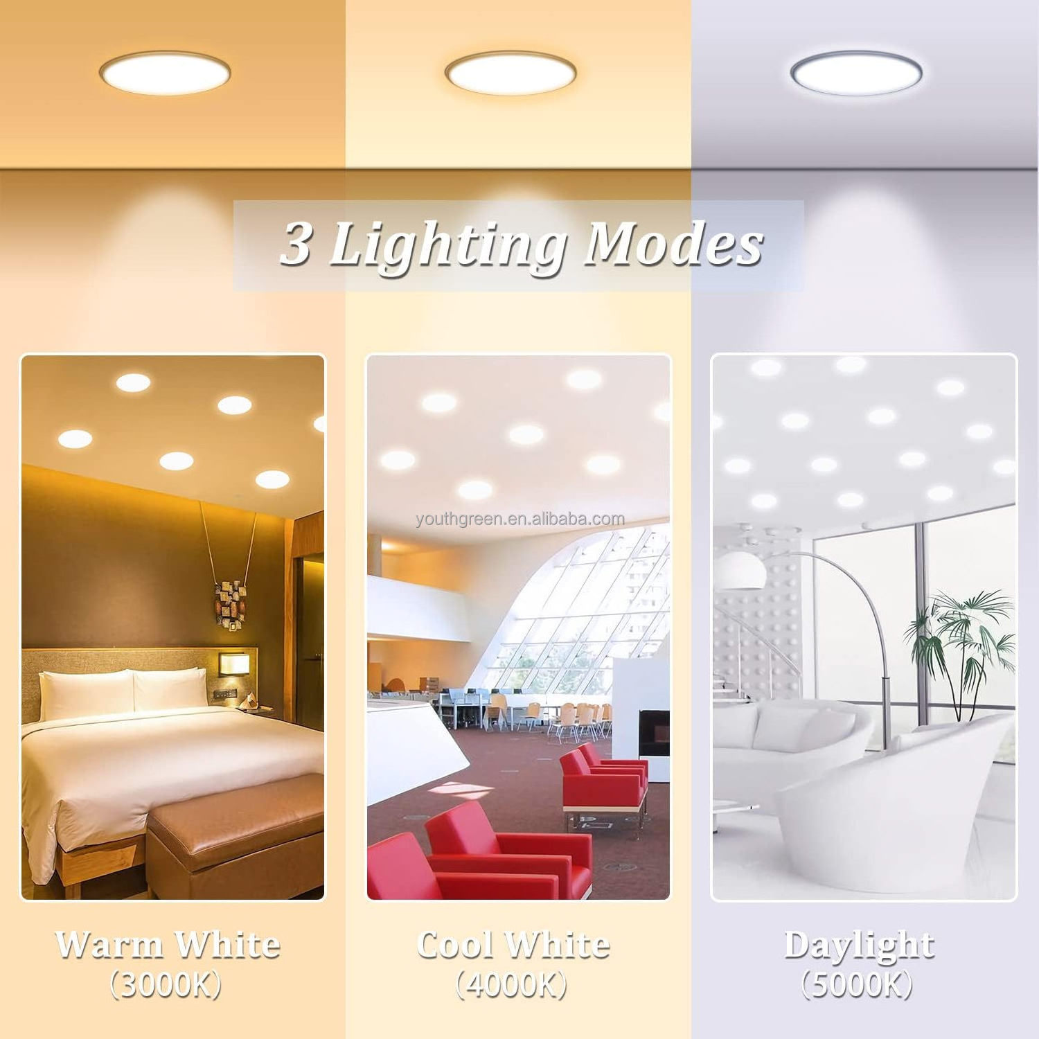 LED residential recessed ceiling light Dimmable IP54 3cct 5cct 6in pot light 120v for bedroom bathroom office ETL Energy star