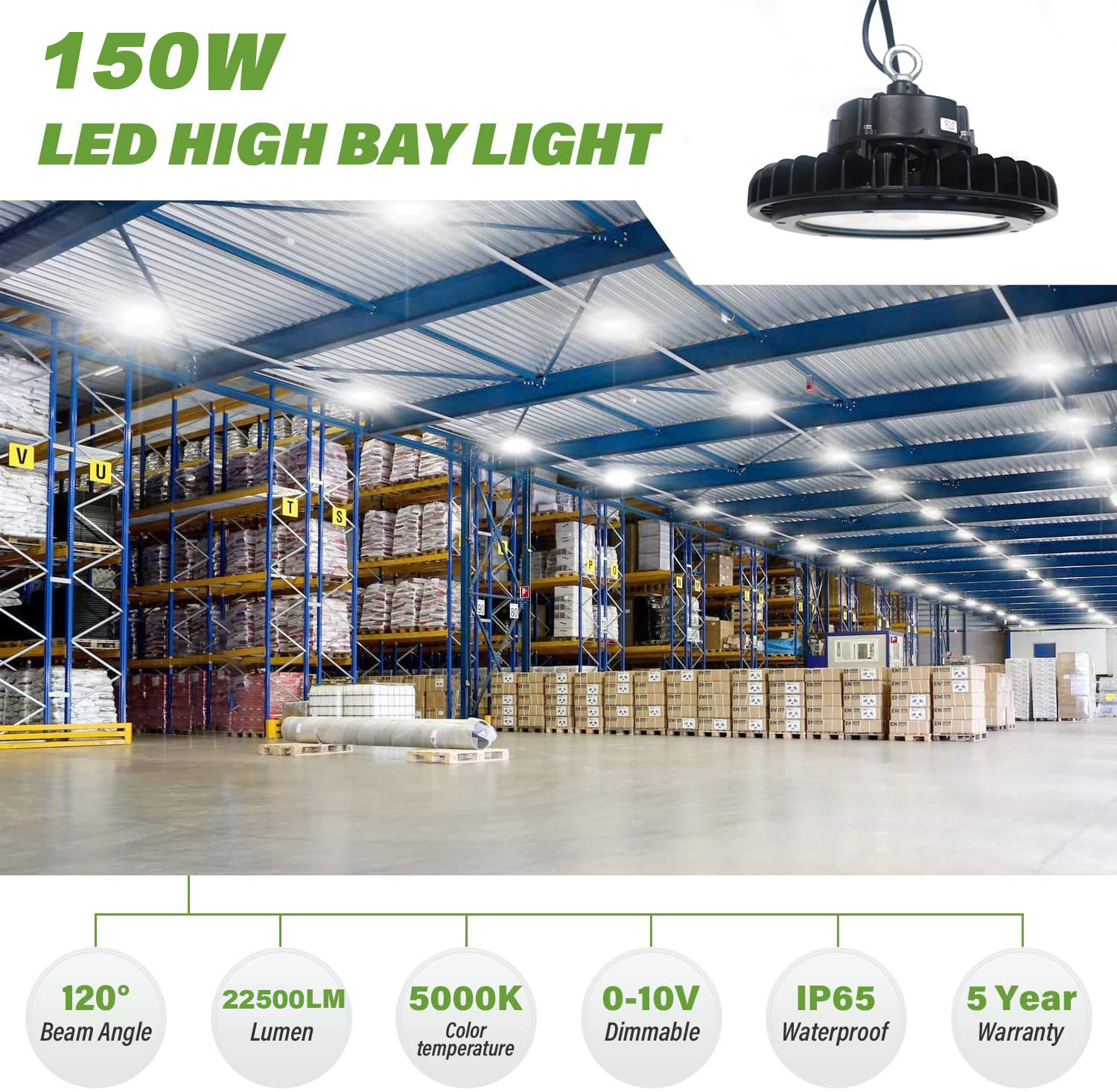 Commercial Industrial Lighting 100W 150W 200W Warehouse Lamp Dimmable Ip65 Round Ufo Led High Bay Light