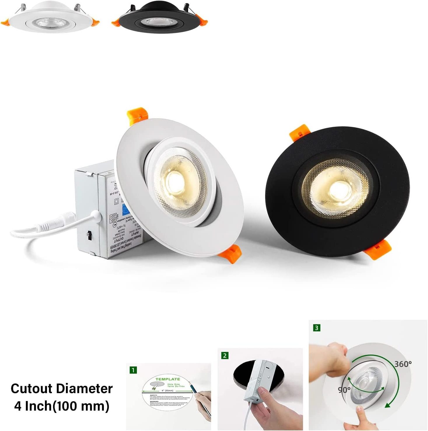 ES/ETL AC 4 inch 900lm adjustable panel pot Light anti glare  recessed LED gimbal downlight for hotel home