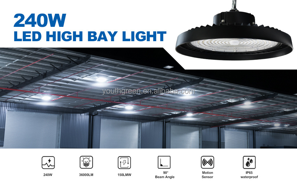 Commercial Lighting Fixture 100-277v 100W 150W 200W 240W 300W IP65 Round UFO Led High Bay Light Warehouse Workshop Highbay Lamp