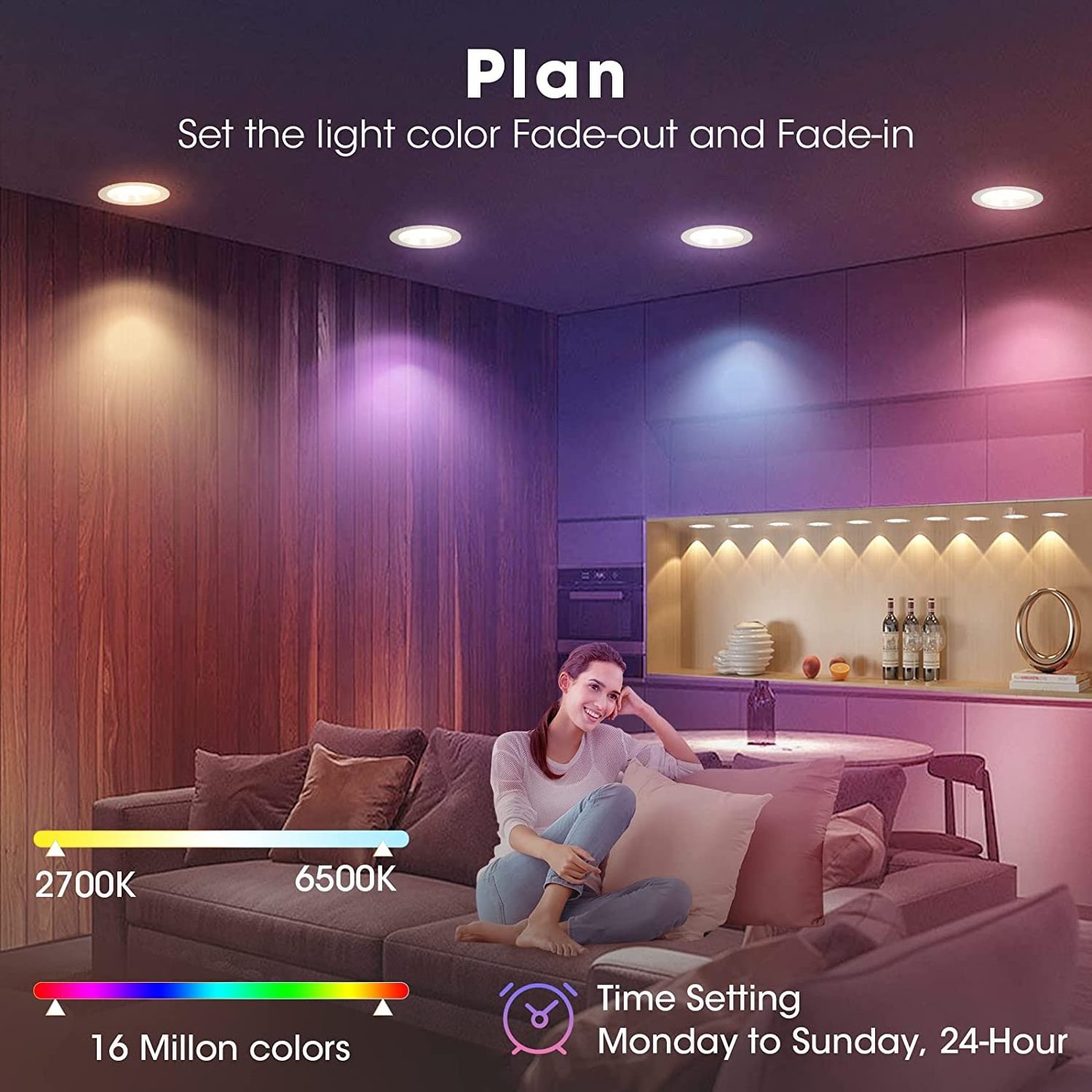 4 6 inch Smart Wi-Fi CW Color Changing Led Recessed 4 inch rgbcw gimbal downlight with Alexa Google Assistant