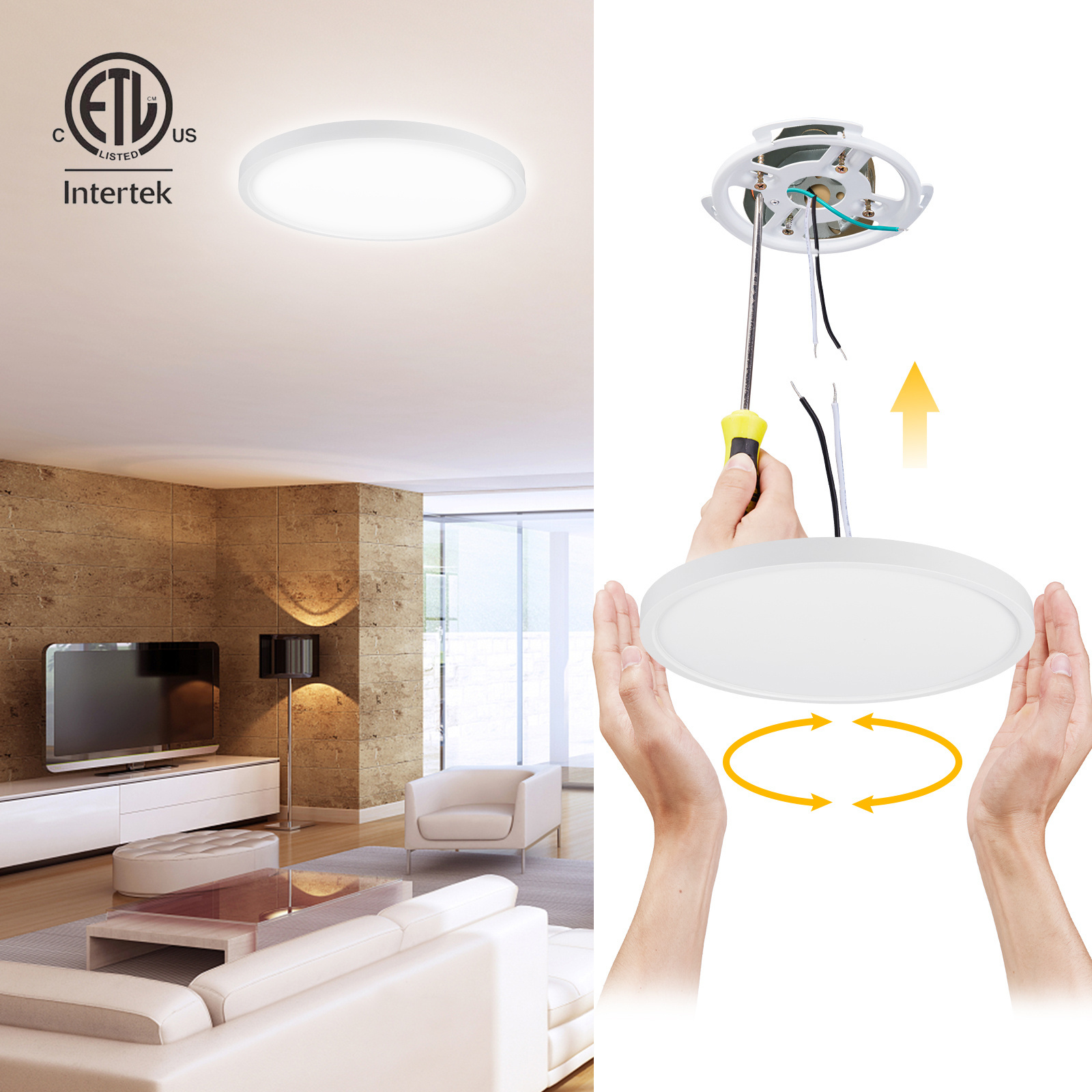 Remote Control 2000-6000K Multi Color Selectable Dimmable 12 inch 24W Flush Mount LED Ceiling Light Fixture