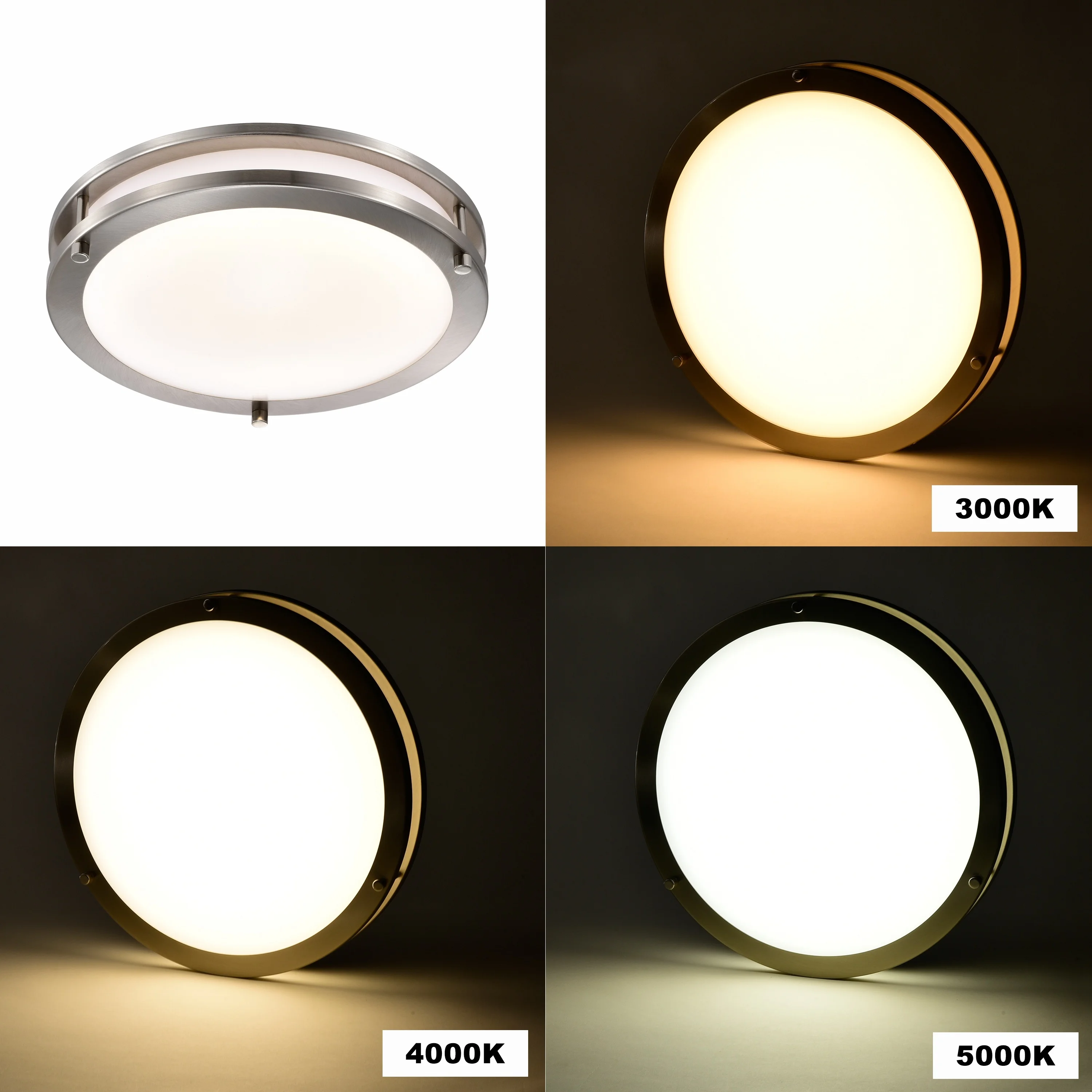 LED Slim Double Ring Flush Mount Ceiling Light 15W-25W Surface Mounted 3CCT/5CCT Selectable Dimmable 94lm/W IP44 ETL Listed