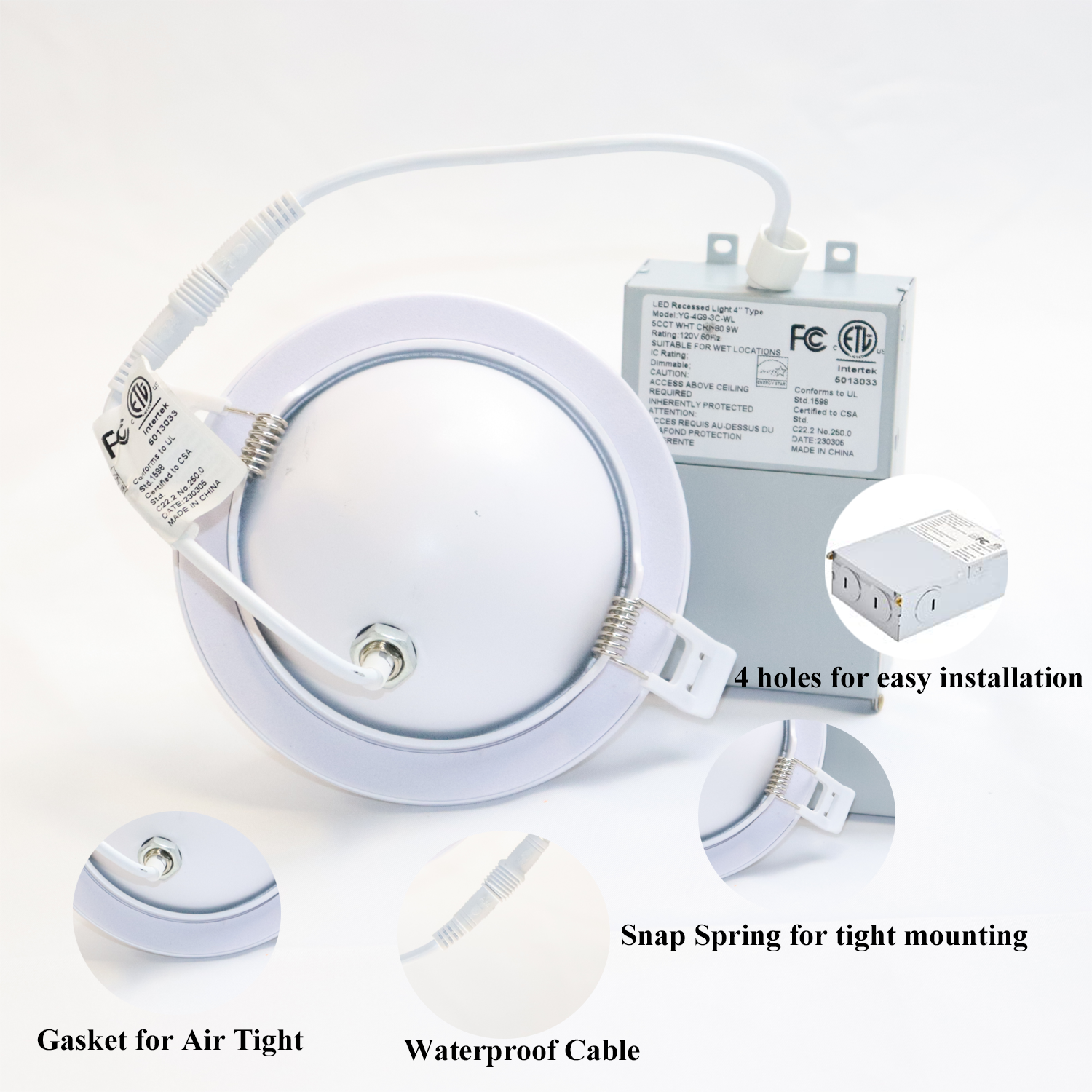 Youth Green Flicker-free Air-tight 6in 12W 3CCT 30K/40K/50K 1300LM IP54 Ceiling Light LED Eyeball Gimbal Recessed Downlight