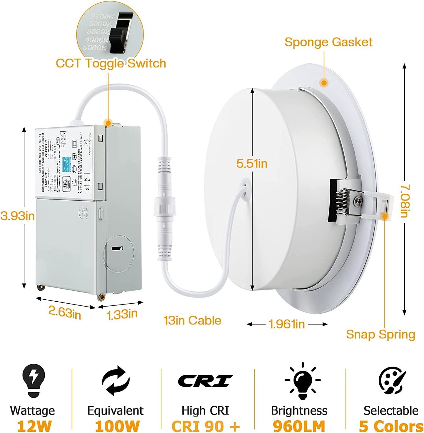 YG 2.4G wireless remote slim led recessed light 9W 3CCT  4 inch downlight dimmable Gimbal Panel Pot light