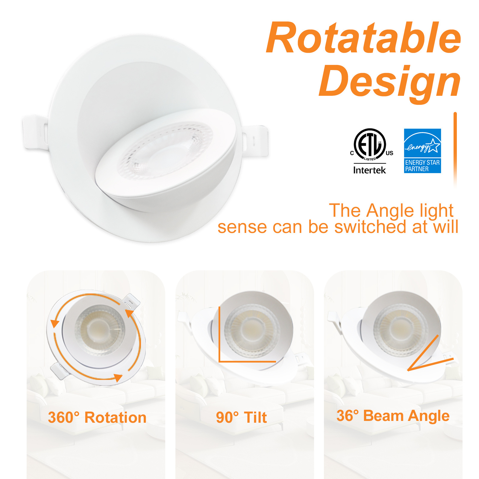 1300lm 360D Rotation 90D Tilt IP54 Wet Location Recessed Eyeball Slim LED Gimbal Pot Light