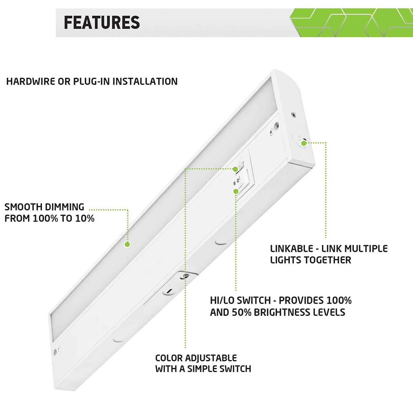 ETL Listed Under Counter Light Fixtures 24 inch 12W 908LM Dimmable Hardwired LED Under Cabinet Lights for Kitchen