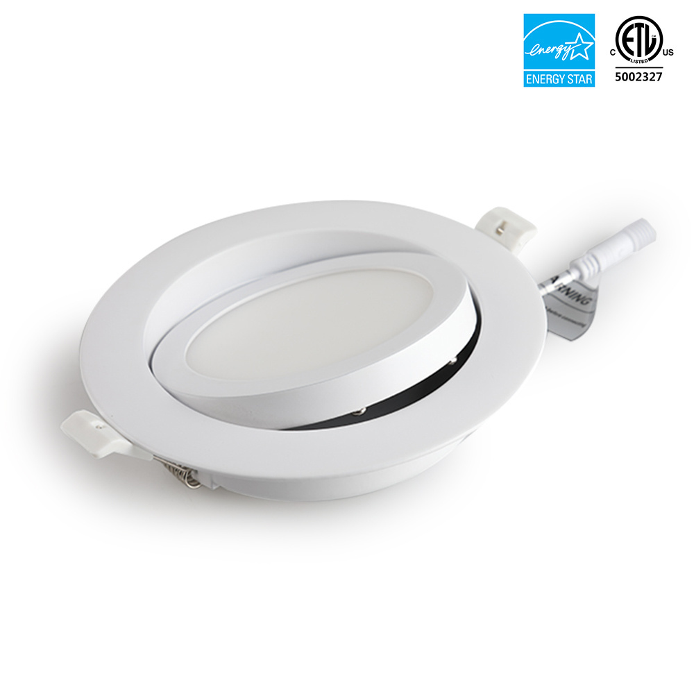 Recessed 4in 9W 3CCT LED Gimbal Panel Light for damp location