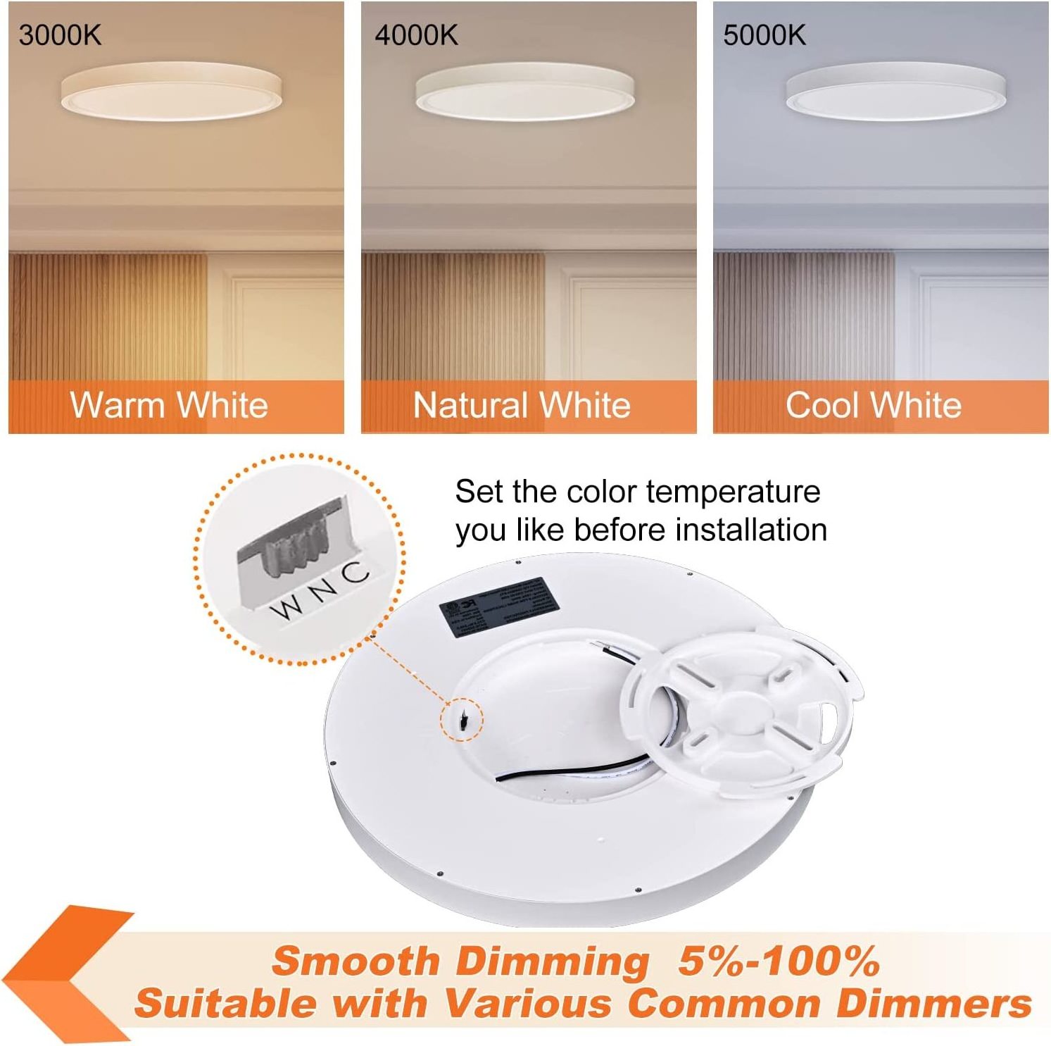 High Quality Anti Glare Air Tight ETL 18w 24w 30w 3CCT Flush Mount Luminaire Led Ceiling Light