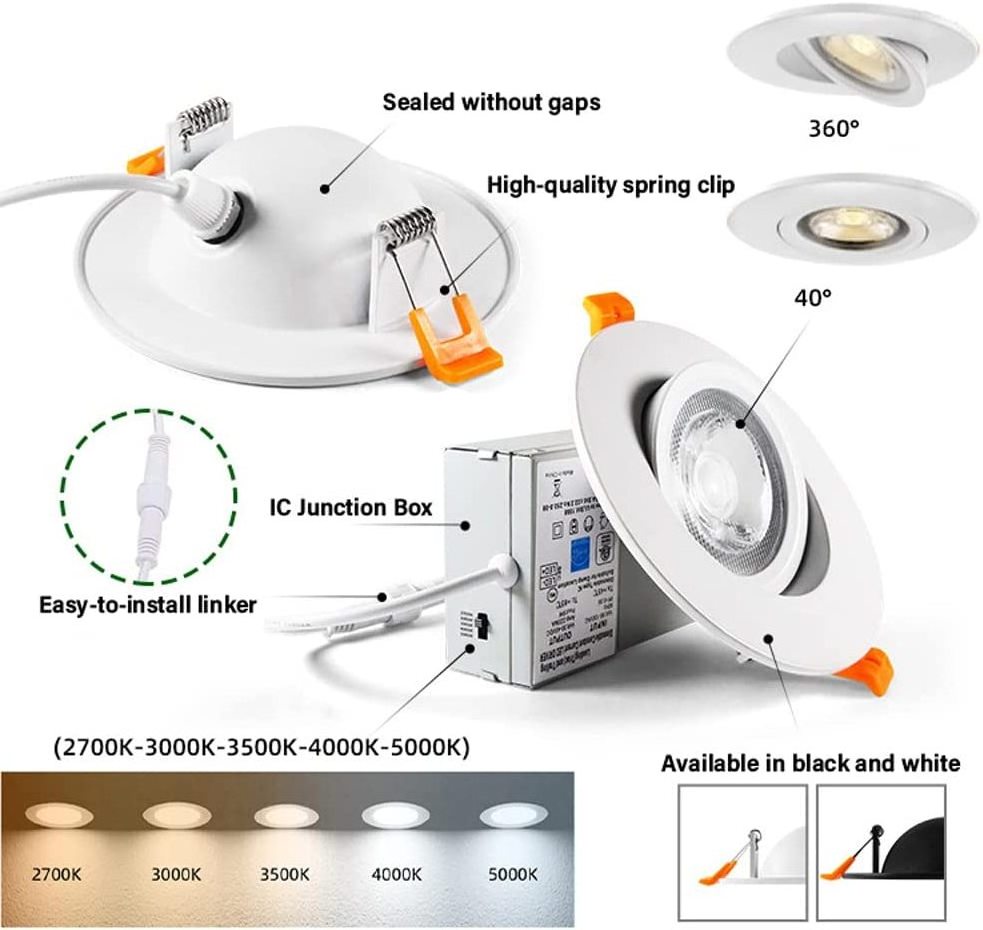 ETL CCT DIMMER 3 4 6 Inch Ultra-Thin LED Recessed Light Fixtures with Junction Box