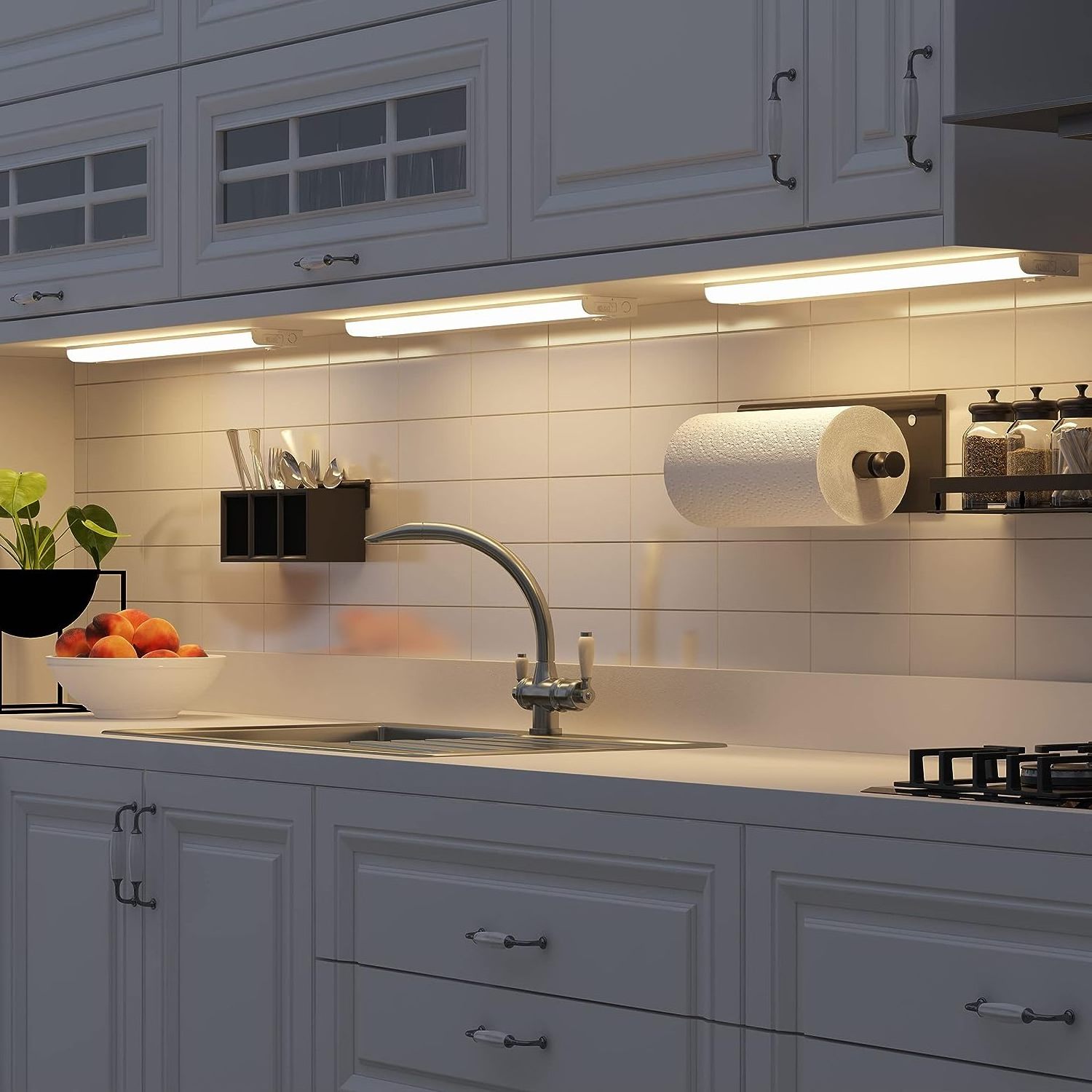 Led Under Cabinet Lights 3 Colors and Dimmable  Kitchen Under Cabinet Lighting Wireless for Closet