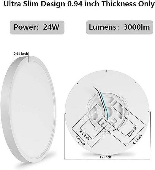 YG 12INCH 24W LED Flush Surface Mount Ceiling Panel light Isolated Driver 3000LM ETL ES certified