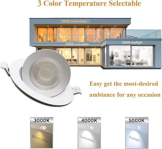 ETL CCT 360D 3 4 6 inch 6w 9w 12w Dimmable Gimbal Retrofit Led Recessed Light