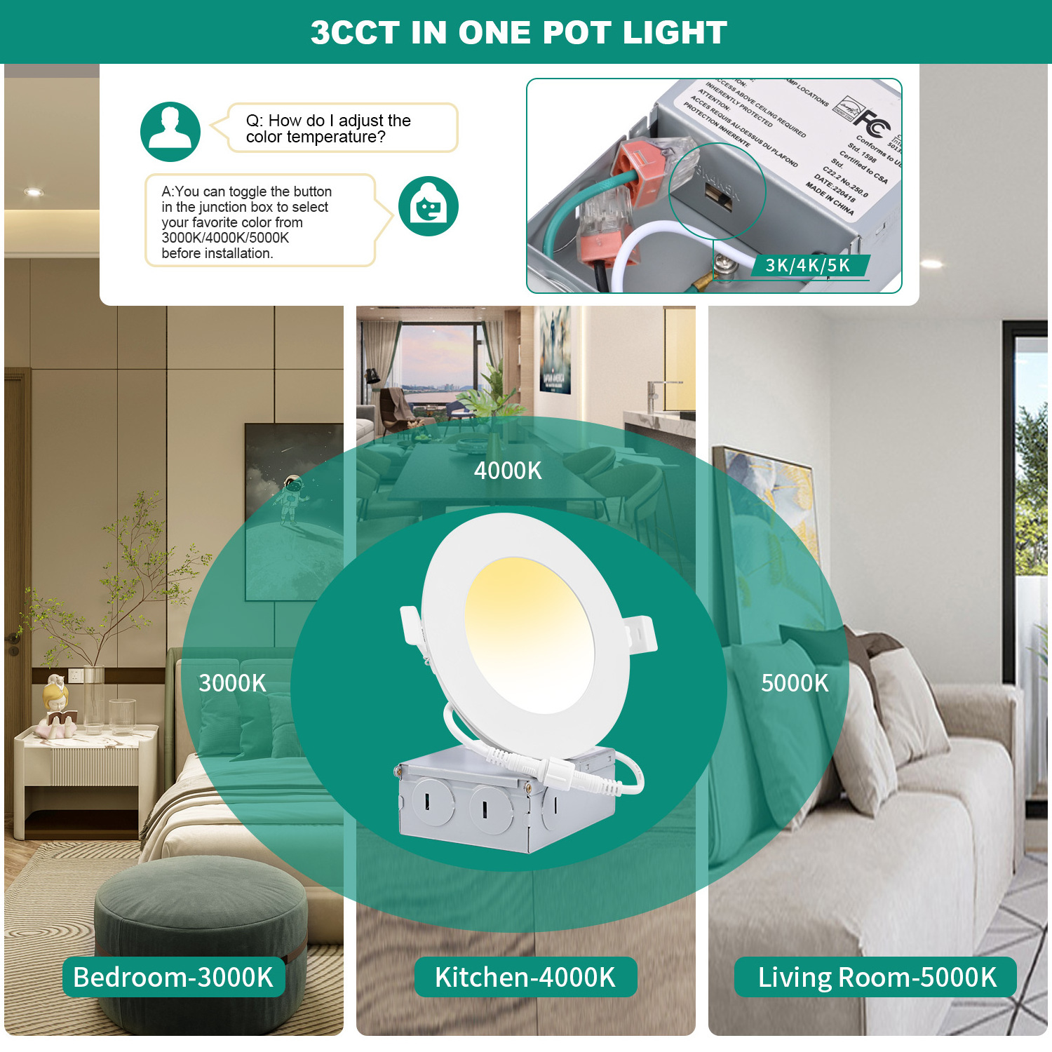 Home Office ETL Slim Potlights 6 inch 3CCT 5CCT High Brightness Led Recessed Slim Can Lights