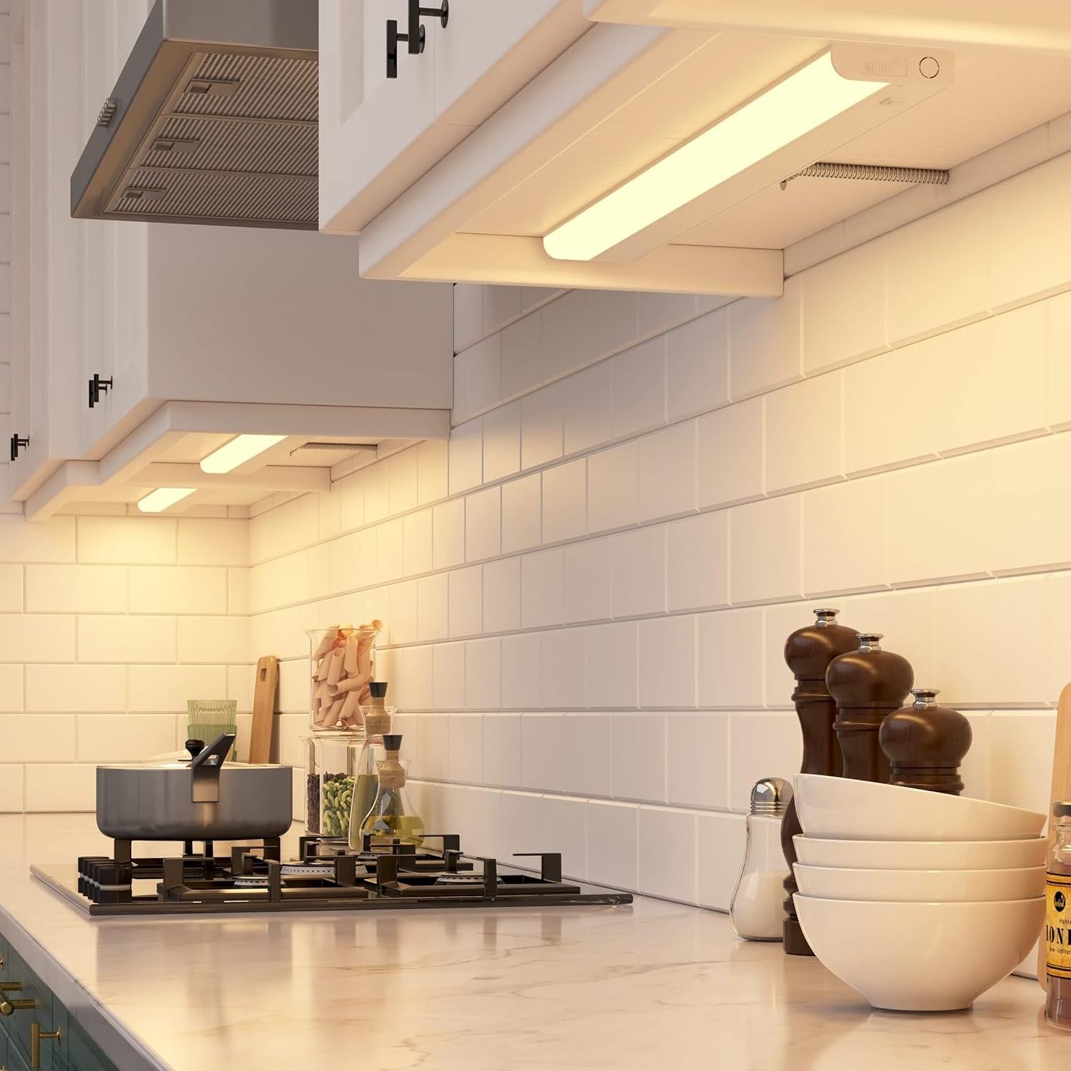 Led Under Cabinet Lights 3 Colors and Dimmable  Kitchen Under Cabinet Lighting Wireless for Closet