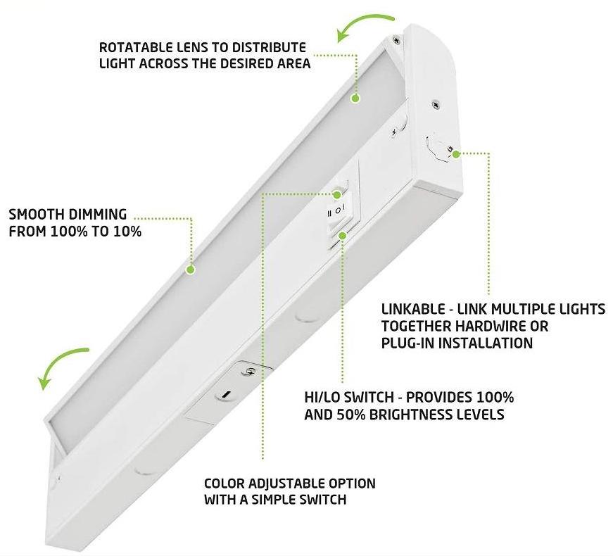 3CCT Under Counter Lights Cable Plug-in Hardwired IP44 Adjustable Lens LED Under Cabinet Light