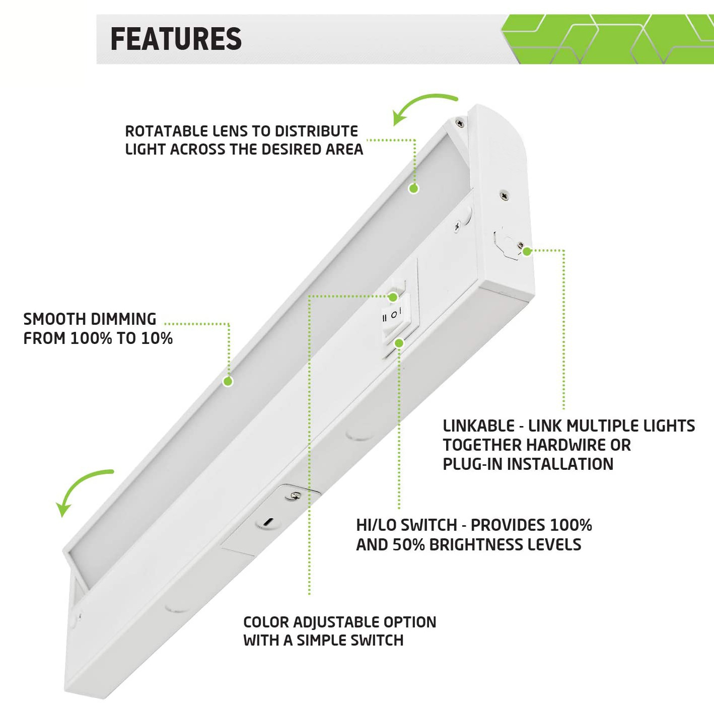 Multiple Size 9 12 18 24 32 40 48  Inch Rotation 3CCT Adjustable Led Under Cabinet Light Kitchen