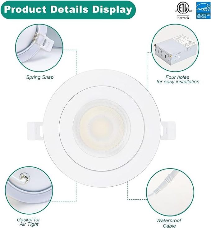 ETL Certification 3 4 6 inch Beam Angle 36 Degree Led Downlight Gimbal