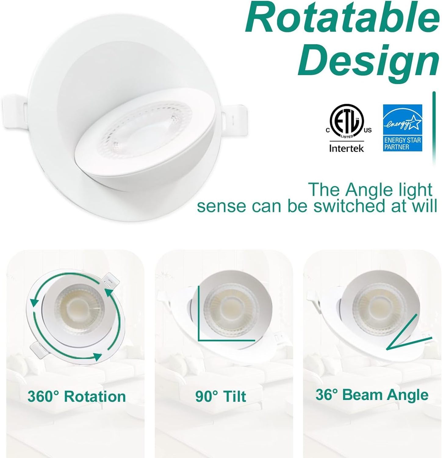 ETL Certification 3 4 6 inch Beam Angle 36 Degree Led Downlight Gimbal